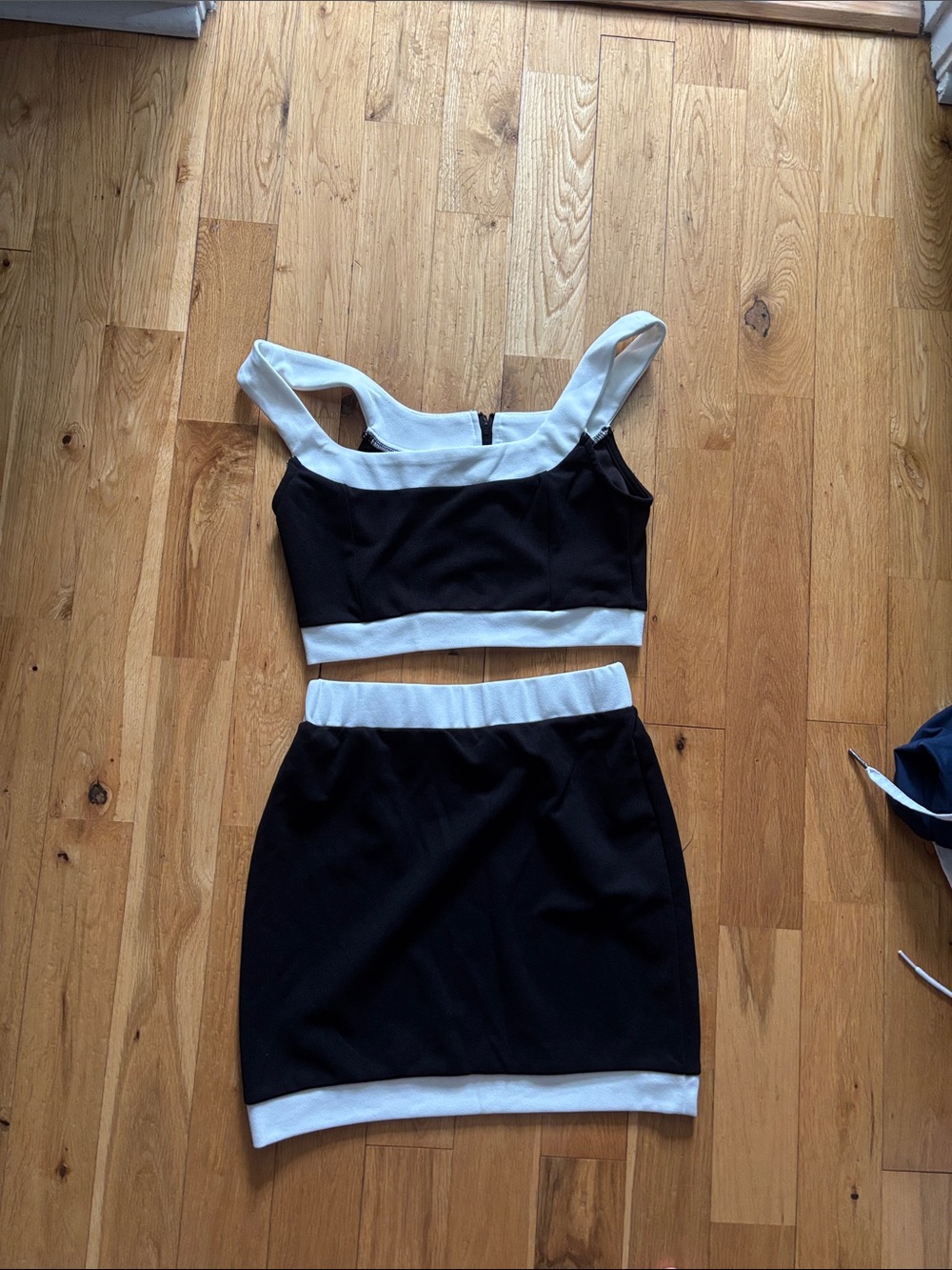 SHEIN Black and White Two-Piece Crop Top & Skirt Set